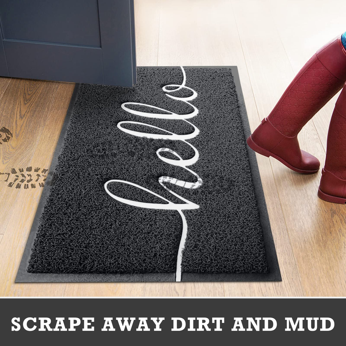CozyBounty Hello Mat patio use on porch highlights easy cleaning.