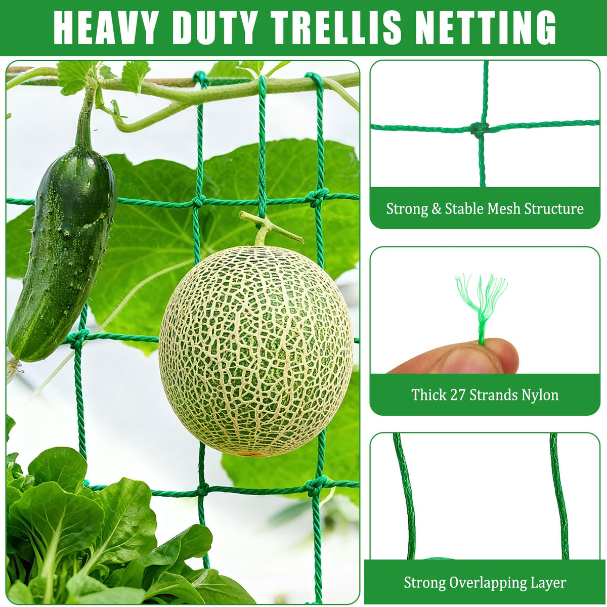 COZYDIG cucumber support grid helps tidy fruiting and easier harvest.