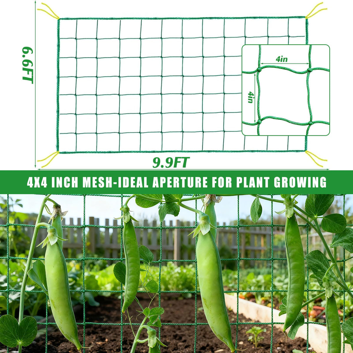 COZYDIG trellis netting installed on a fence for easy plant training.