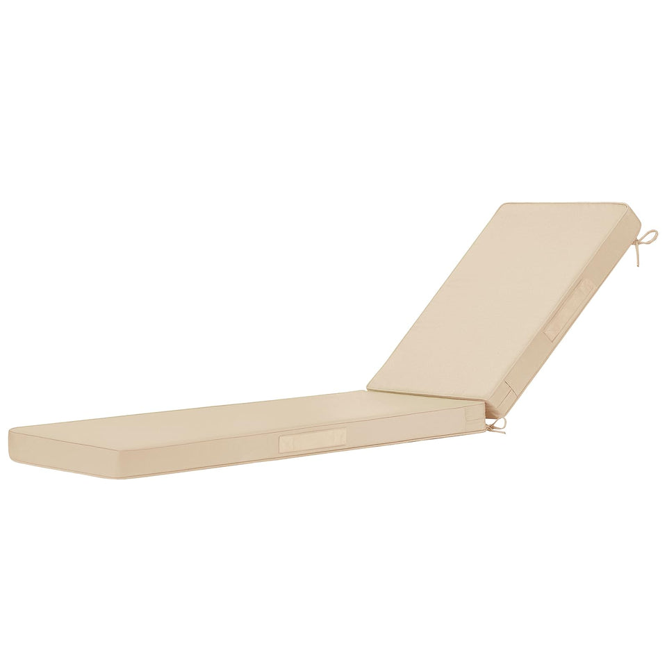 Cozyide beige outdoor cushions on a lounge chair for relaxed lounging outdoors