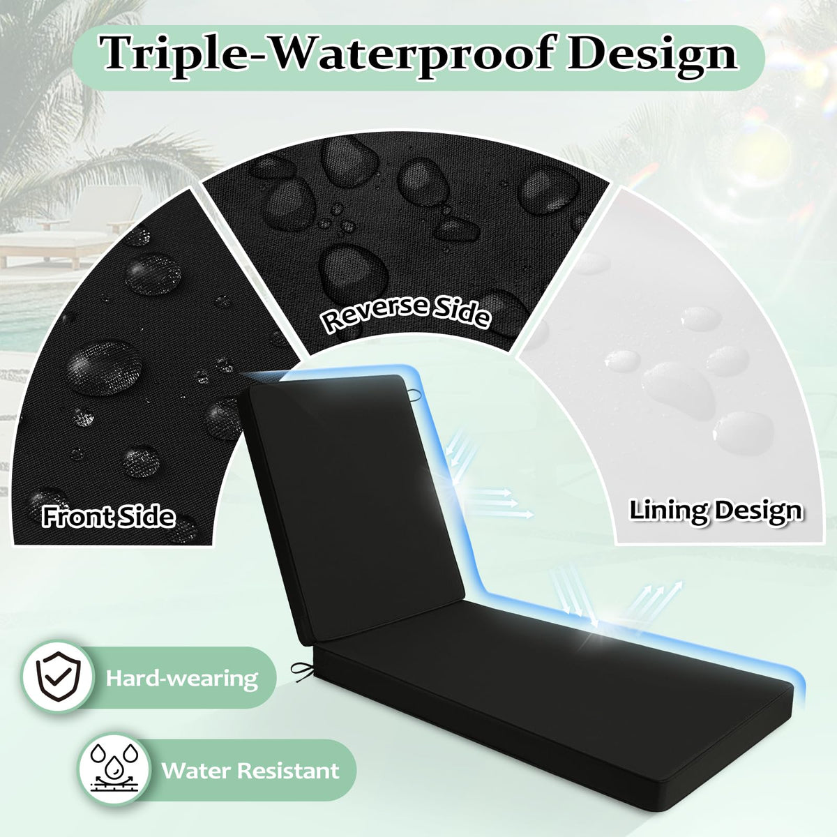 Cozyide seat cushion 44x21x3 offers comfortable poolside seating.