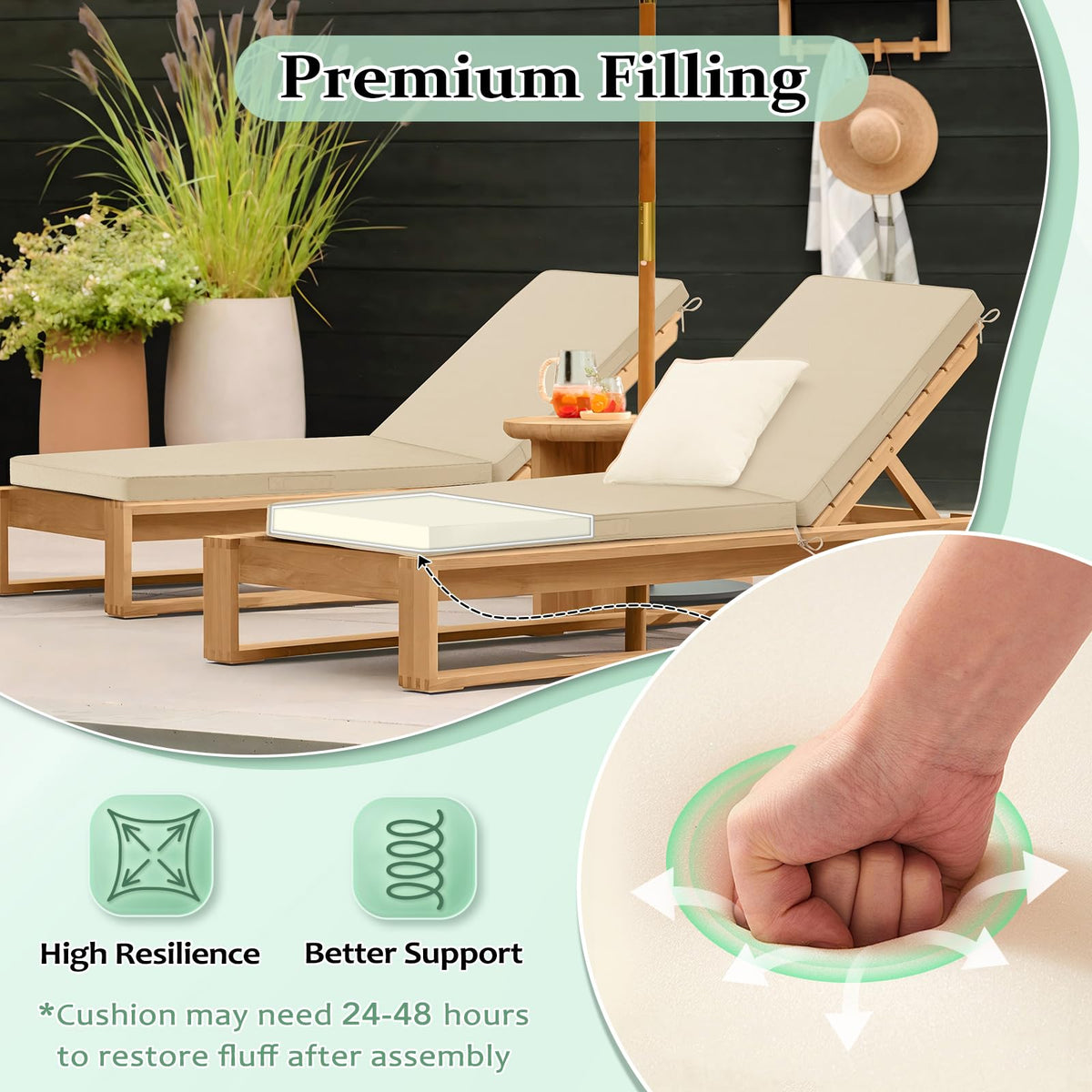 Cozyide seat cushion 44x21x3 delivering plush comfort for poolside seating