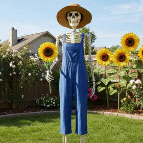 Cozypower 12 ft skeleton outdoor display creates a playful seasonal focal point.