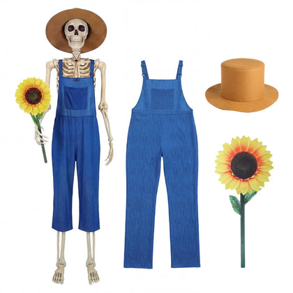 Cozypower 12 ft skeleton with sunflower bouquet brightens outdoor display and spring vibe.