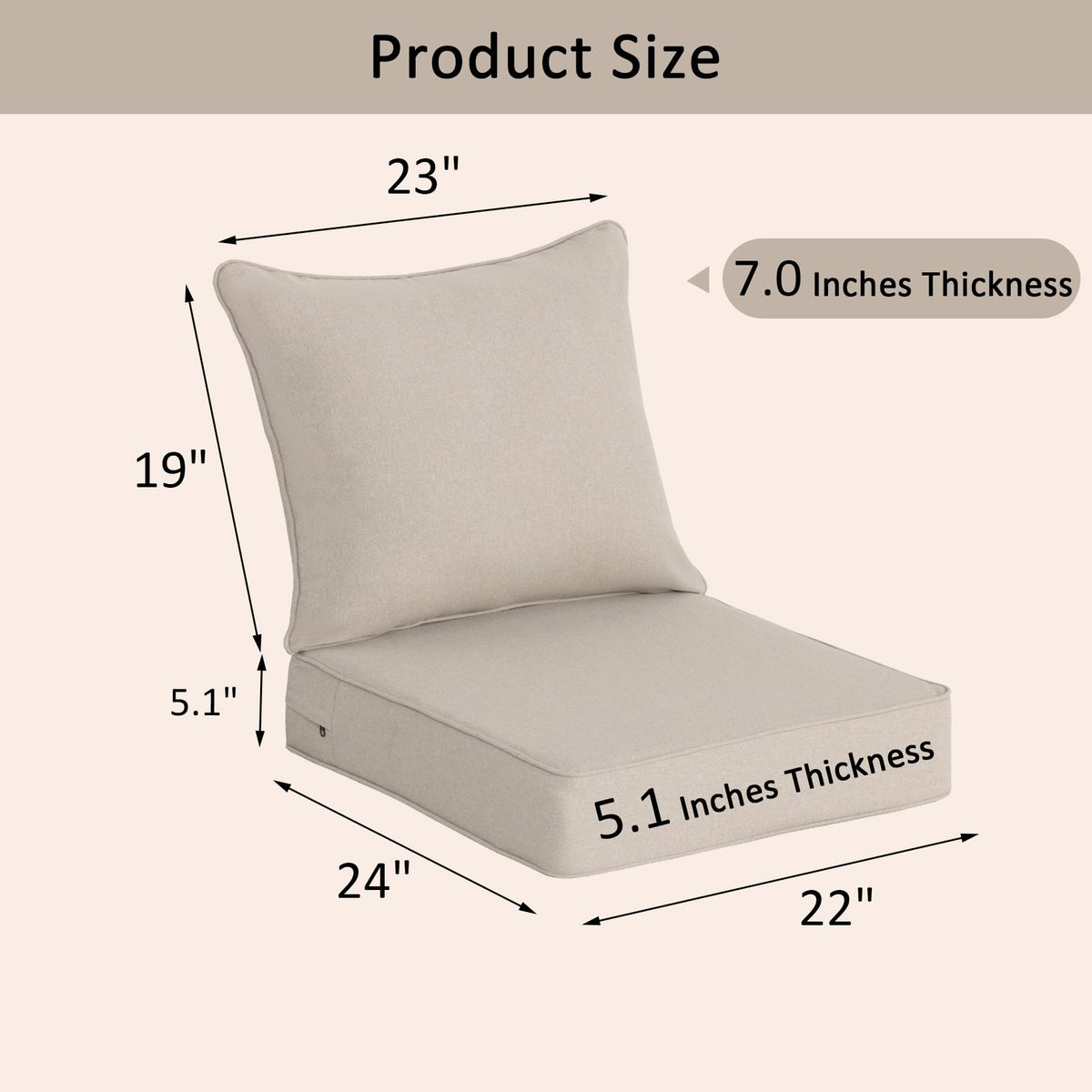 COZYVIDA back cushion 23x19x7 adds plush support.