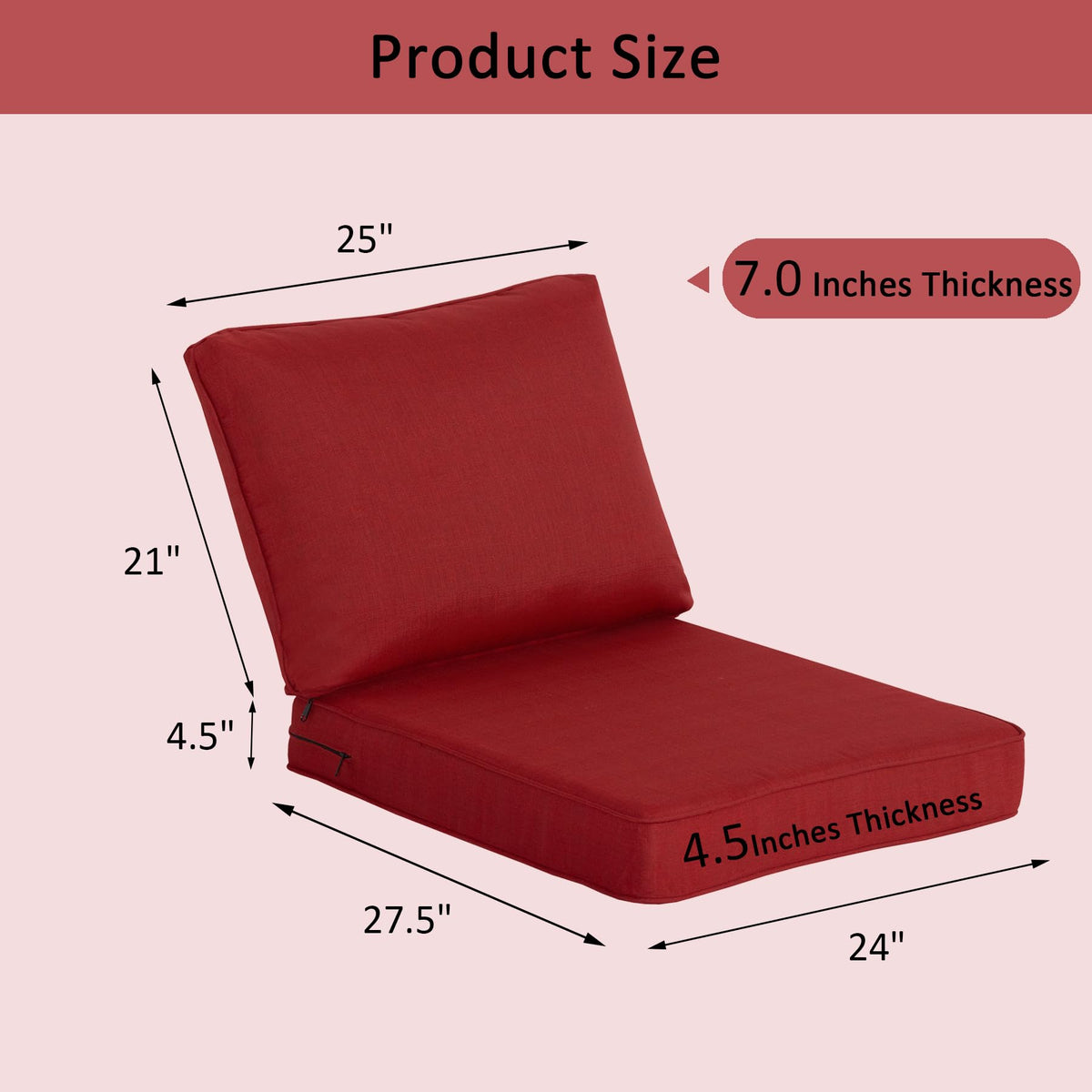 COZYVIDA deep seat cushions side view chili highlight slim profile for loungers.