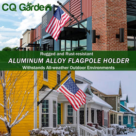 CQ Garden outdoor flag mount shown on porch for patriotic or branding displays
