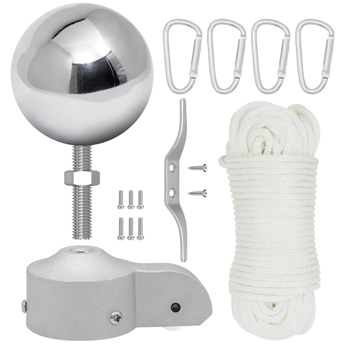 CQ Garden flag pole pulley assembly enabling smooth raising and lowering.