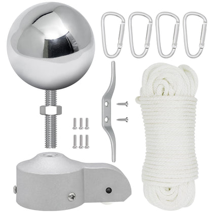 CQ Garden flag pole pulley assembly enabling smooth raising and lowering.