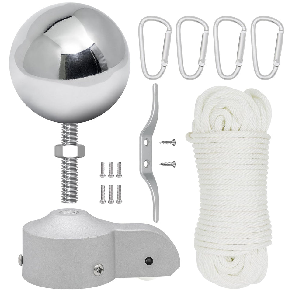 CQ Garden flag pole pulley assembly enabling smooth raising and lowering.