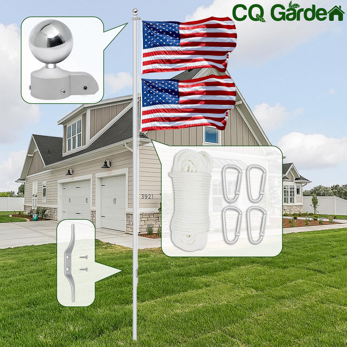 CQ Garden 3.5 inch flag pole topper adds elegant, rust-resistant decoration.