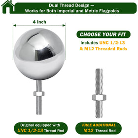 CQ Garden stainless steel ball enhances the pole with a polished, durable look