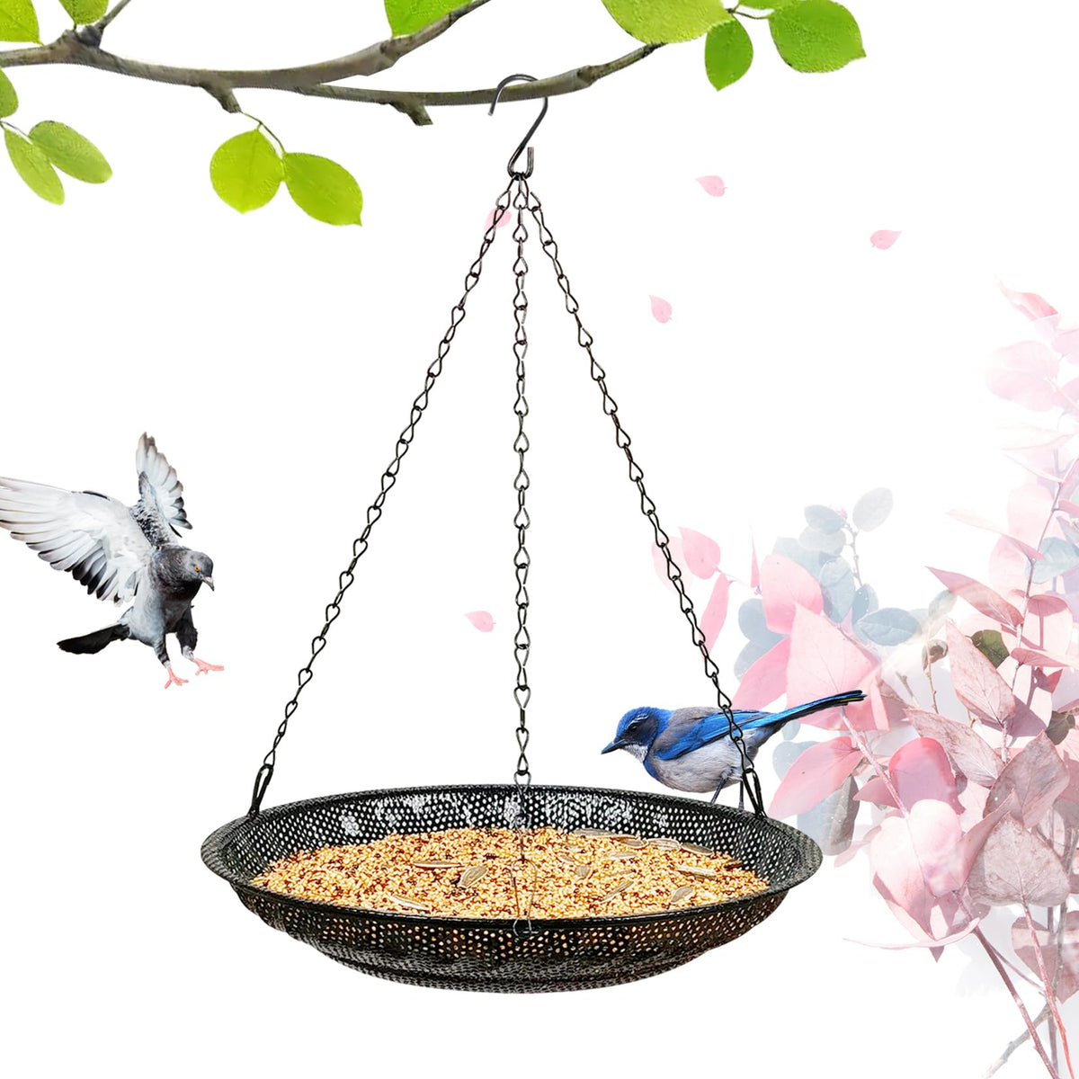 CQAIRIOU premium hanging bird feeder tray 11.8-inch platform attracts more birds