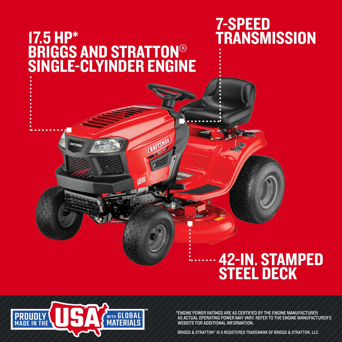 CRAFTSMAN contoured low-back seat for comfortable, long mowing sessions.