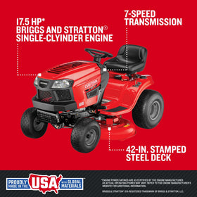 CRAFTSMAN contoured low-back seat for comfortable, long mowing sessions.