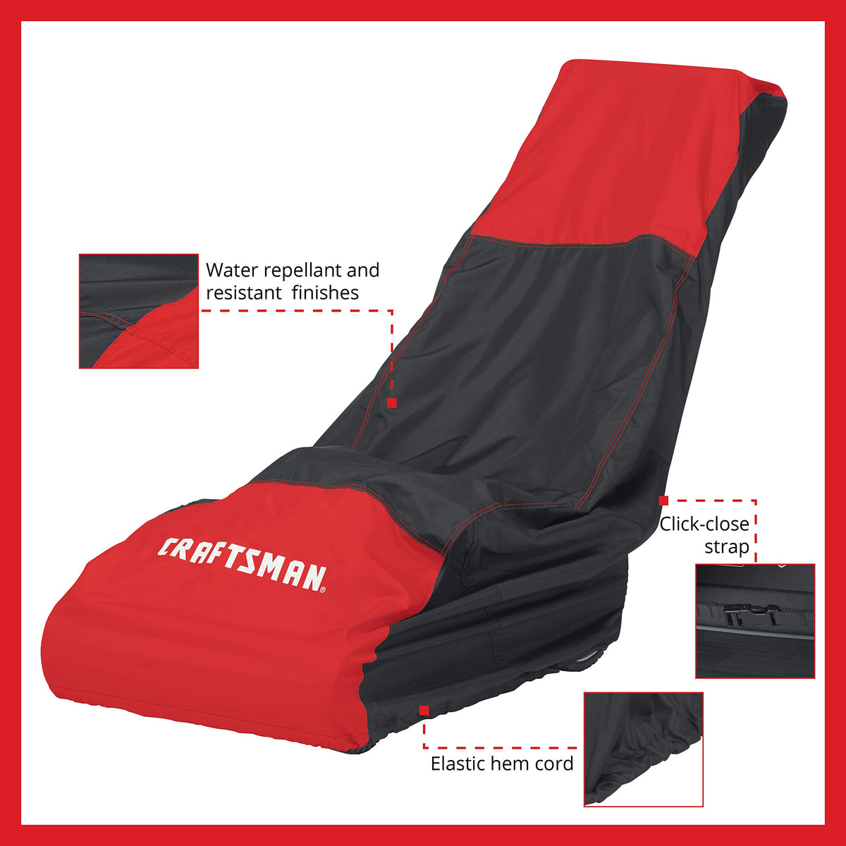 Craftsman lawn mower cover with elastic hem and buckles for secure fit