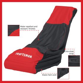 Craftsman lawn mower cover with elastic hem and buckles for secure fit