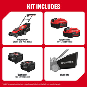 CRAFTSMAN CMCMWP120M2 15-inch cutting width enables quick mowing