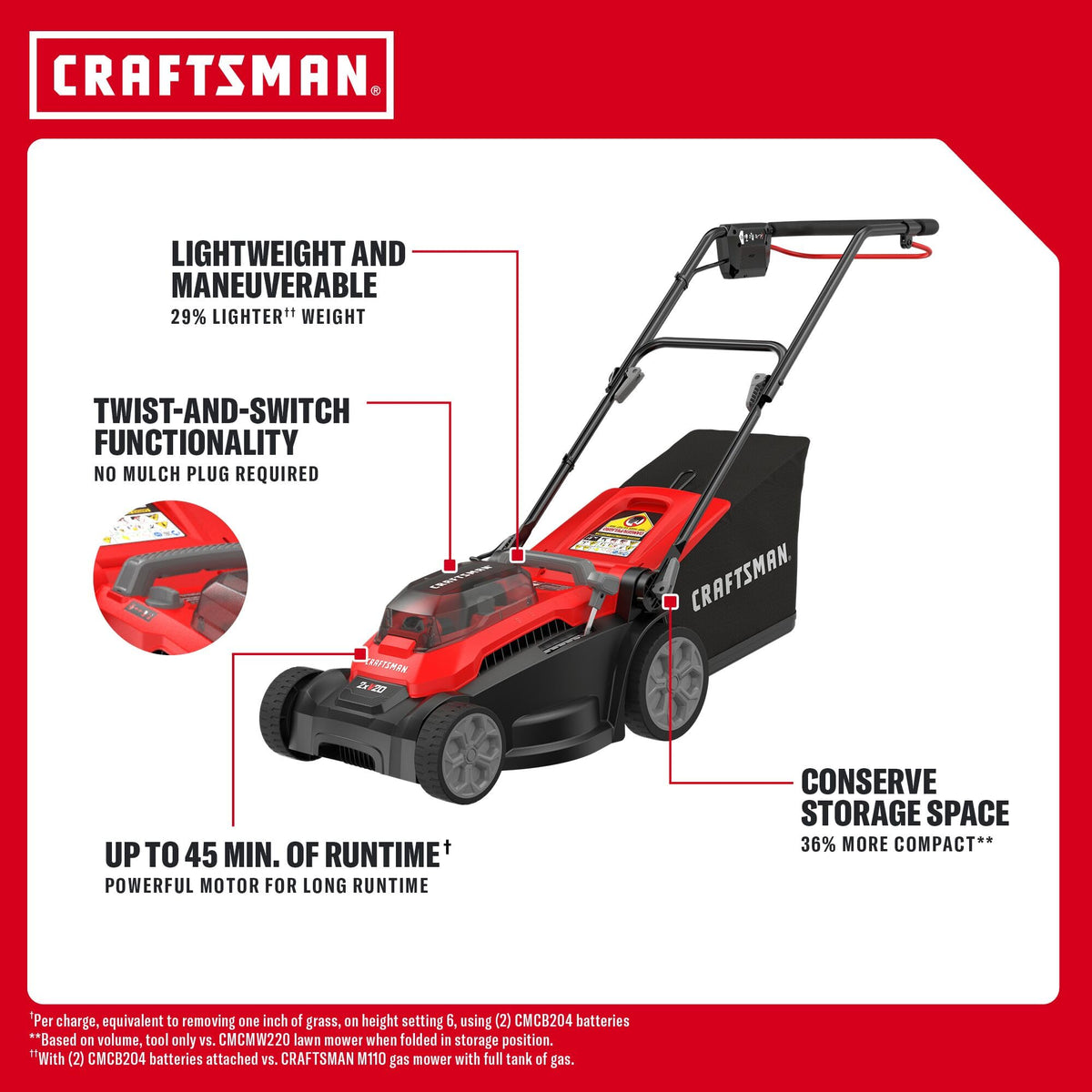 CRAFTSMAN single-lever height adjustment for 1–3 inch cuts