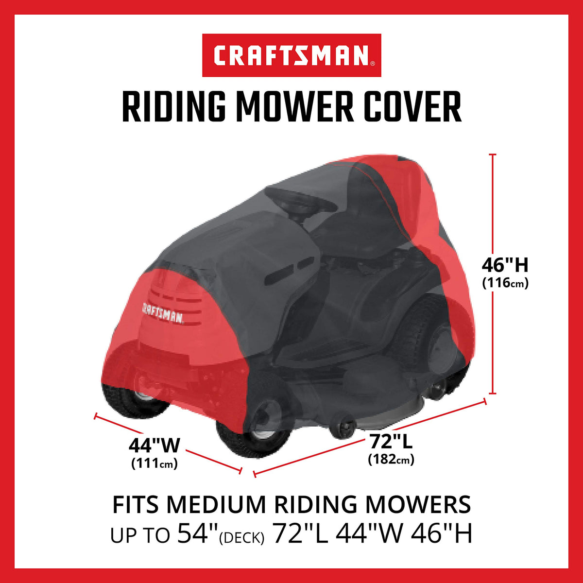 Craftsman riding mower cover medium, side view illustrating snug elastic fit
