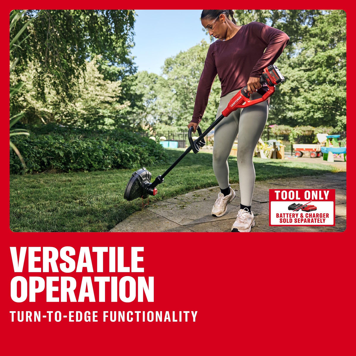 Turn-To-Edge feature on Craftsman V20 2-in-1 for quick trim-to-edge