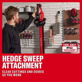 3/4-inch blade gap on the V20 hedge trimmer handles thick branches with ease.
