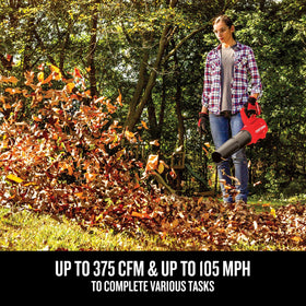 CRAFTSMAN V20 blower airflow up to 375 CFM for yard cleaning.