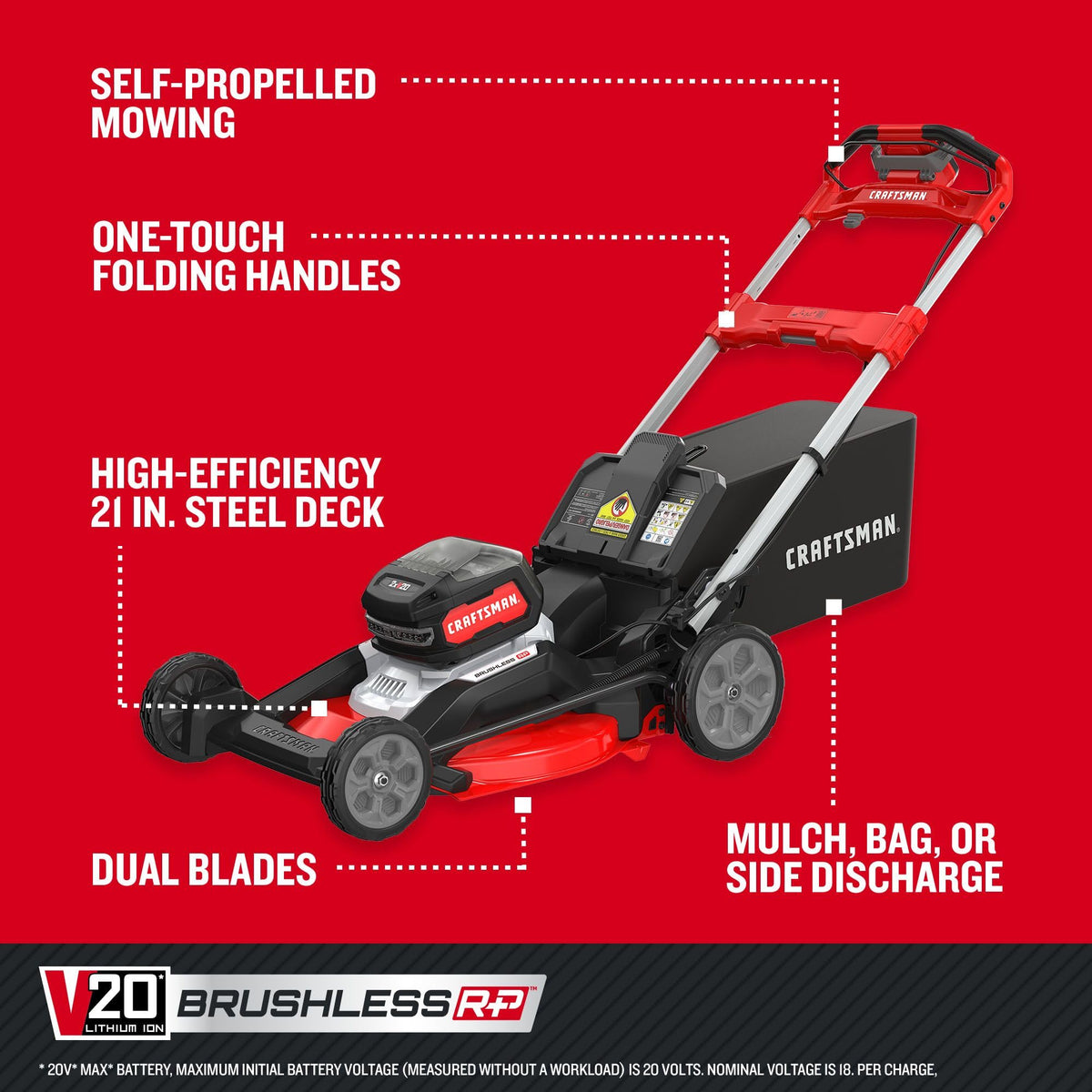 CRAFTSMAN V20 RP 21in mower battery pack with two 9Ah cells for extended use