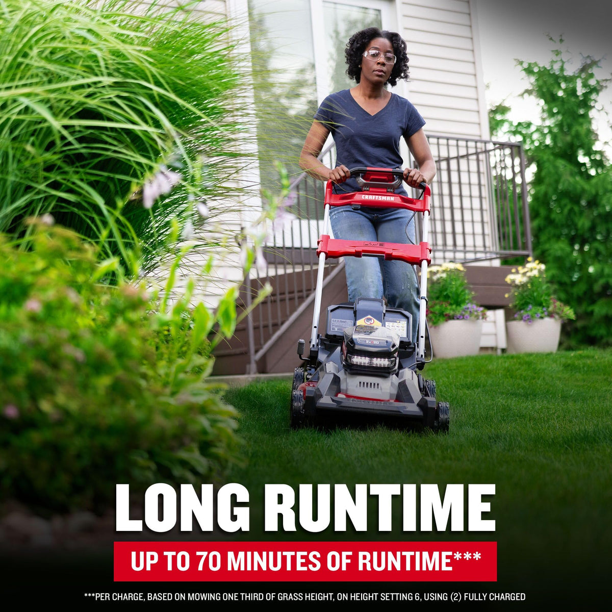 CRAFTSMAN V20 RP 21in mower charging dock illustrating quick power readiness