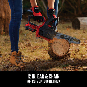 Bubble level on CRAFTSMAN V20 mini chainsaw for level cuts.
