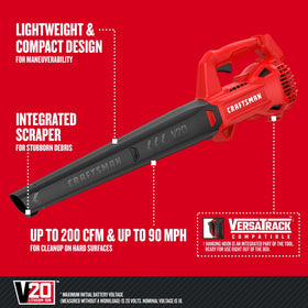 CRAFTSMAN V20 cordless blower integrated scraper clears stubborn debris