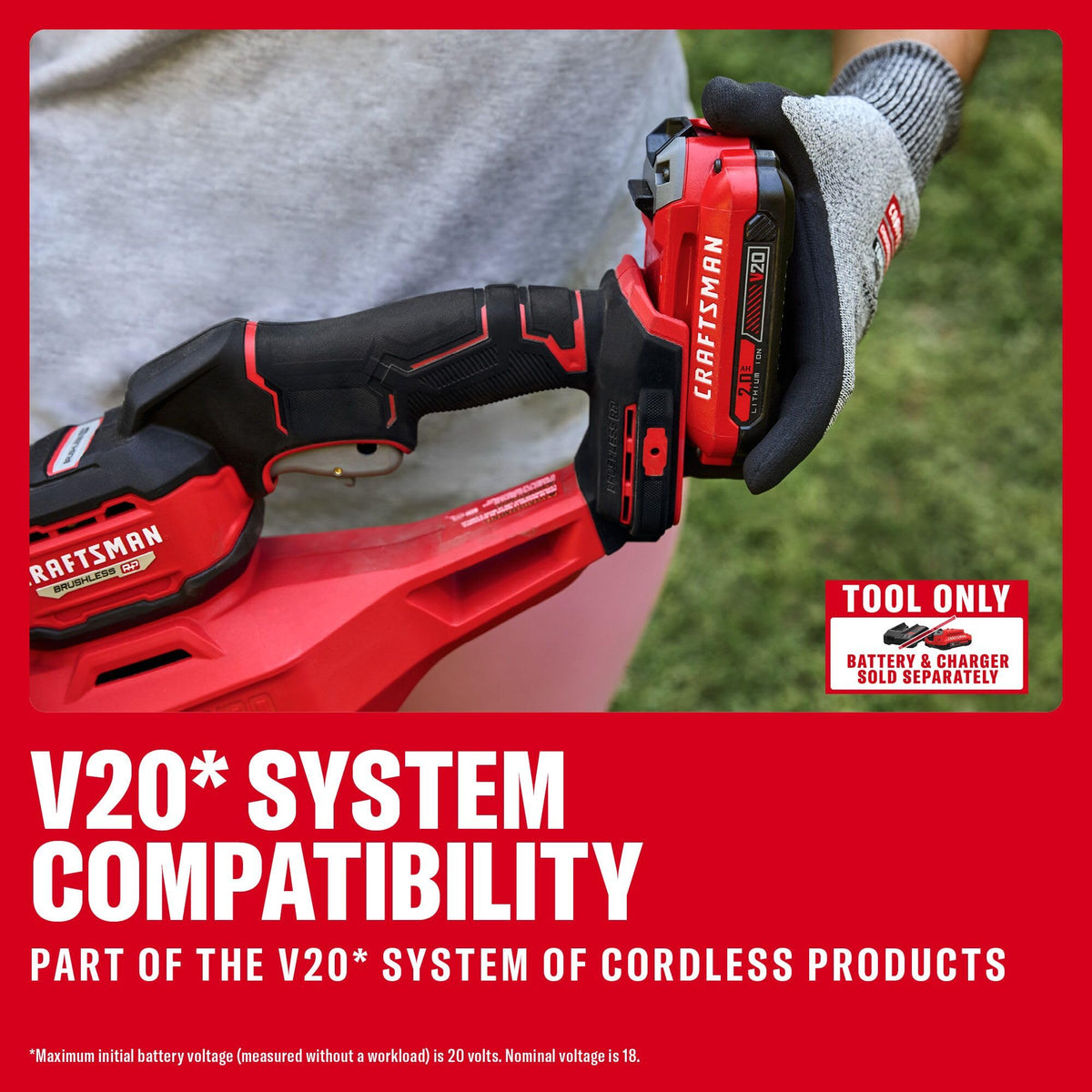 Lightweight, ergonomic Craftsman V20 design reduces user fatigue during trimming.