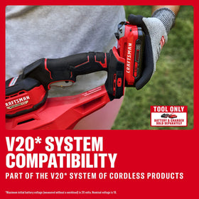 Lightweight, ergonomic Craftsman V20 design reduces user fatigue during trimming.