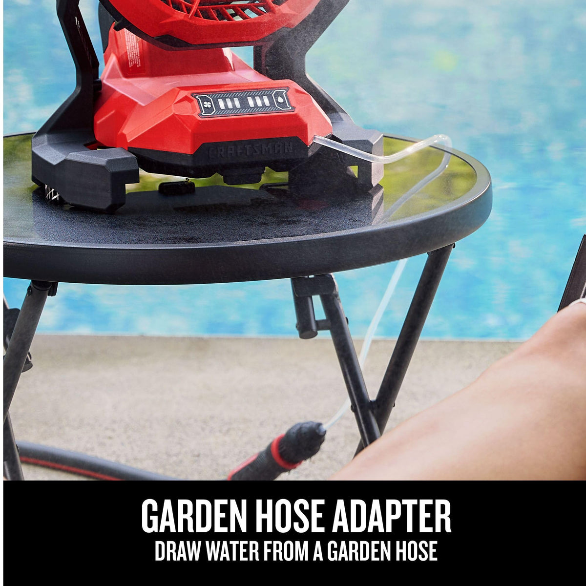 CRAFTSMAN V20 misting fan mist setting delivers cooling mist in hot weather