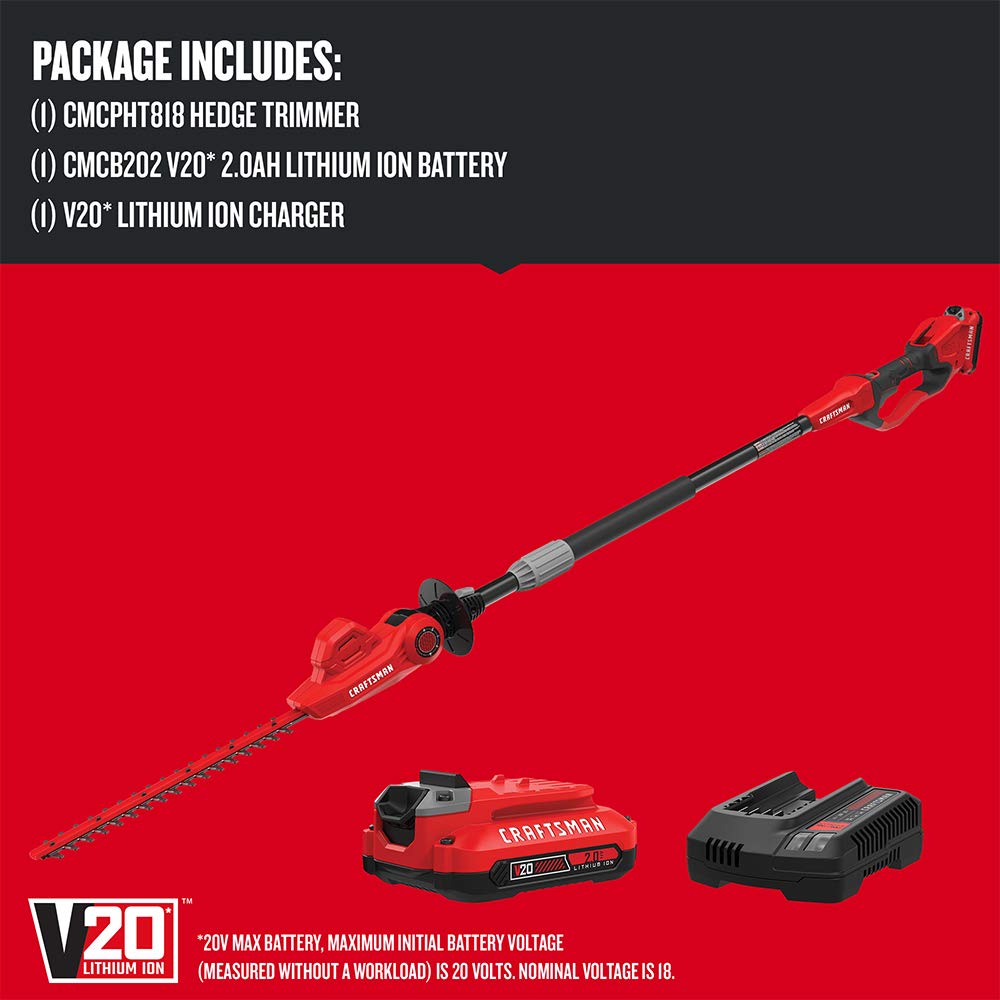 CRAFTSMAN V20 dual-action 18-inch blades cut branches cleanly for efficient trimming
