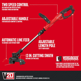 Craftsman V20 WeedWacker automatic line feed reduces bumps