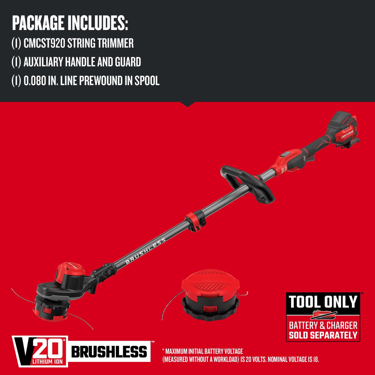 CRAFTSMAN V20 weedwacker brushless motor provides extended runtime