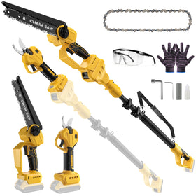 Cragdew 4-in-1 cordless pole saw in use for high limb pruning