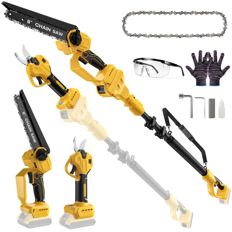 Cragdew 4-in-1 cordless pole saw in use for high limb pruning