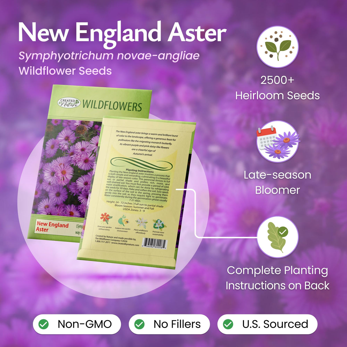 Created By Nature asters thrive in sun to partial shade for year round color.