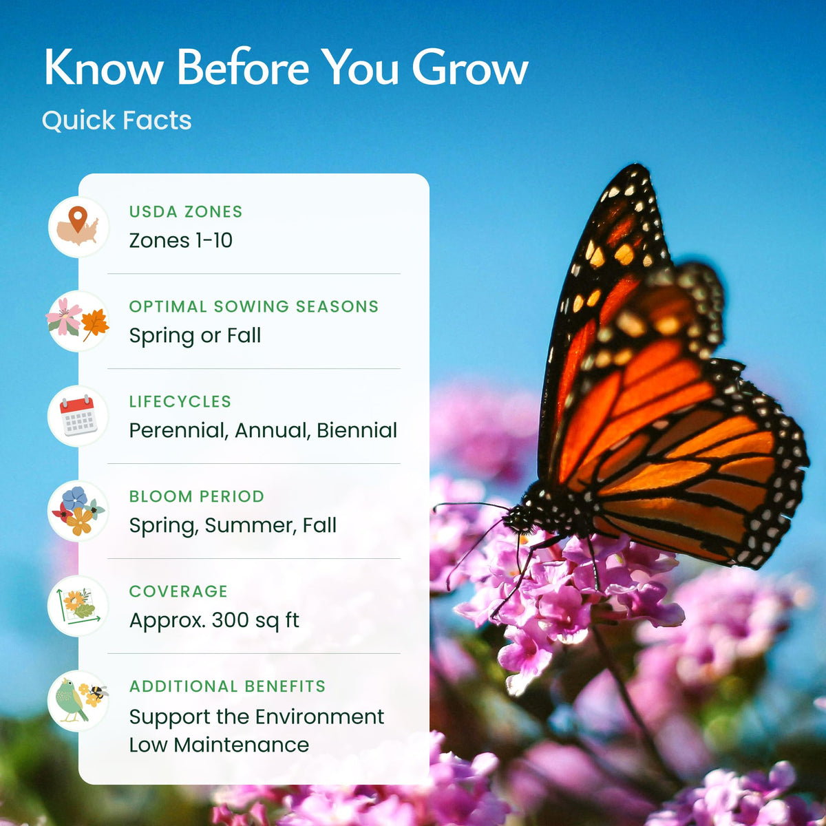 Created By Nature seeds attract bees, butterflies, and hummingbirds.