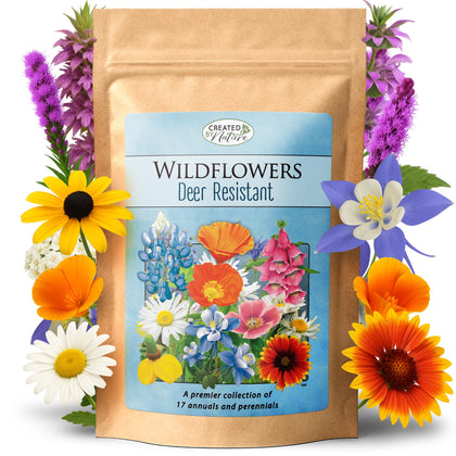 Created By Nature deer-resistant wildflower seed mix packaging ready for easy planting