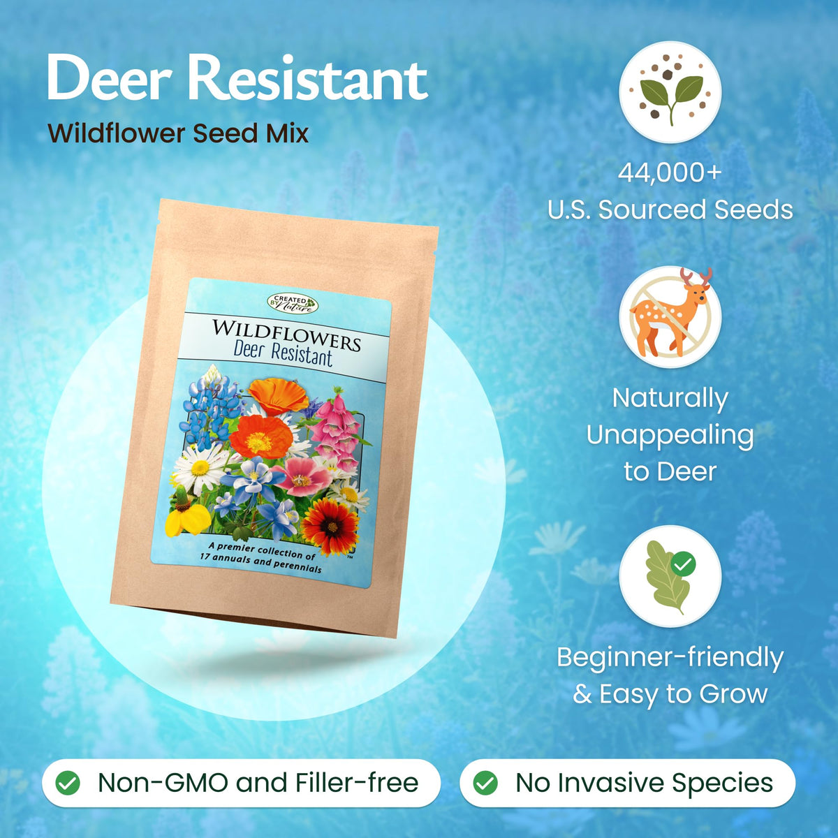 Created By Nature deer-resistant wildflower seeds being pressed into soil for germination