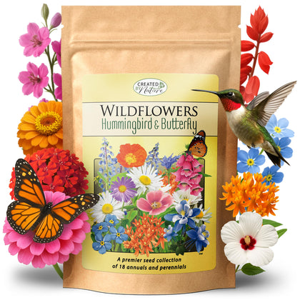 Created By Nature hummingbird and butterfly wildflower seed mix pack attracts pollinators.