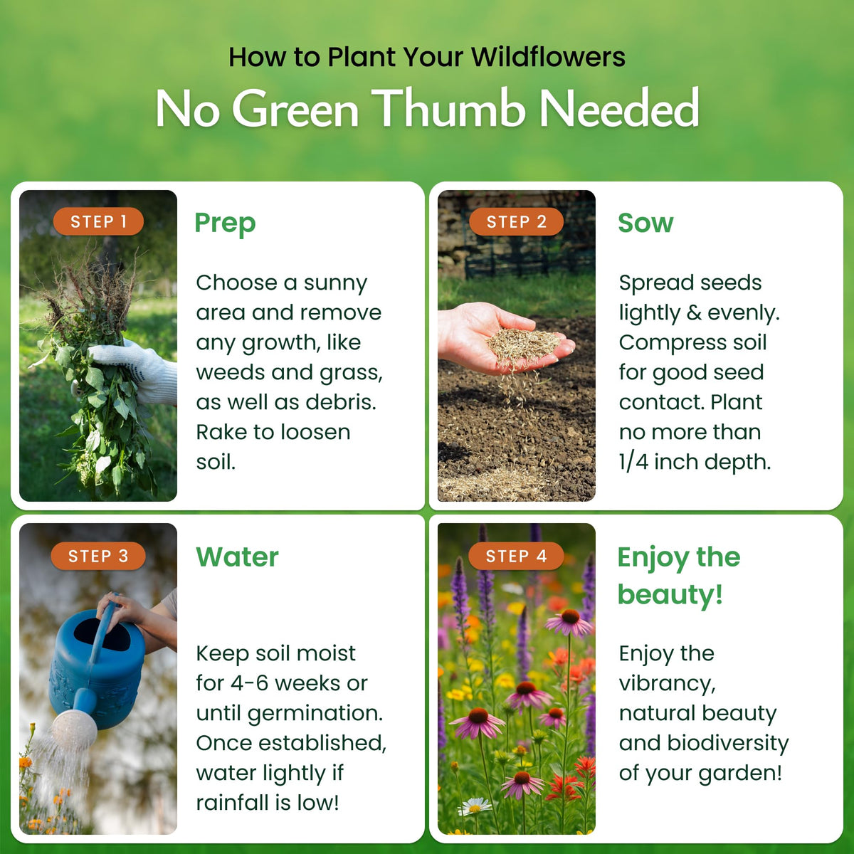 Created By Nature seed bag label USA-grown, non-GMO seeds for quality.