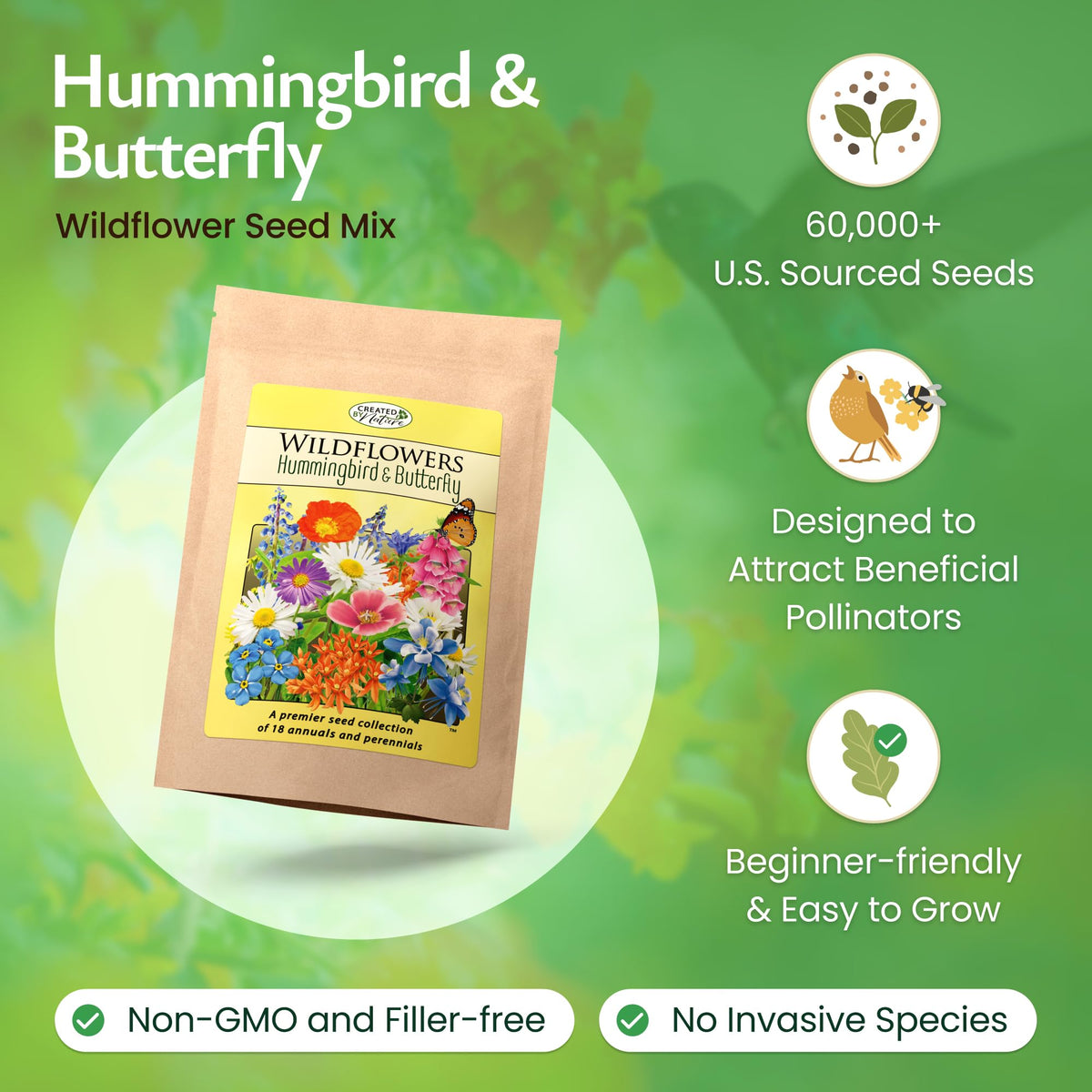 Created By Nature wildflower seeds for a thriving pollinator garden.