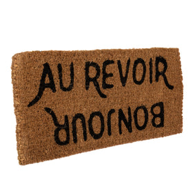 Creative Co-Op Bonjour Au Revoir doormat front view with dual greeting messages