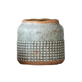 Creative Co-Op distressed hobnail planter texture detail suitable for cottage style.