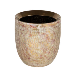 Creative Co-Op embossed stoneware planter with cheese-cloth texture in metallic gold