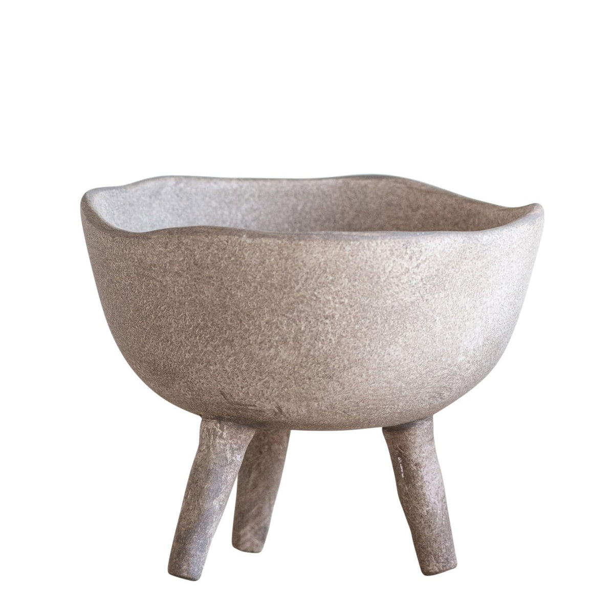Creative Co-Op matte-taupe planter adds warm, versatile ambience.
